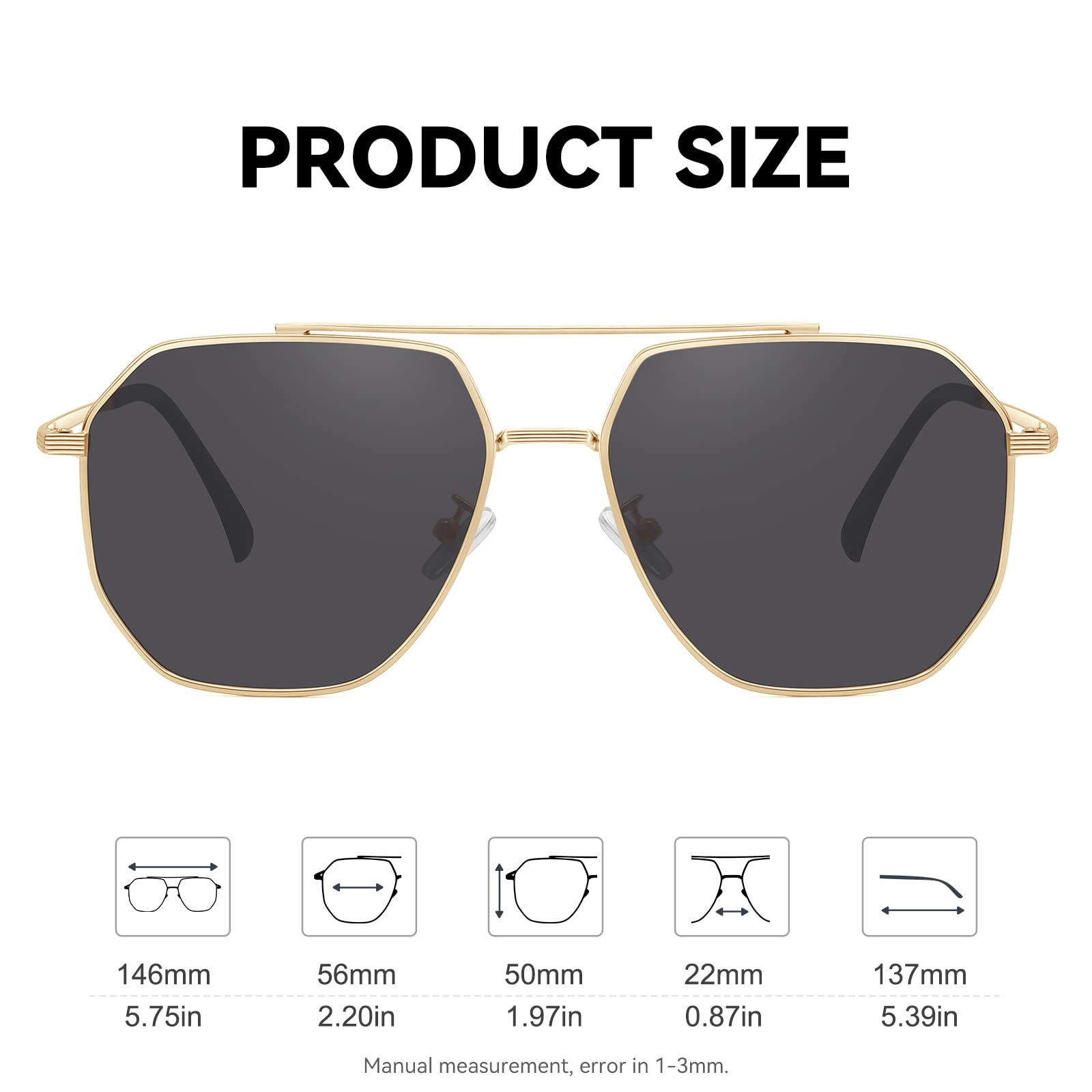 Fozono Classic Aviator Sunglasses for Women Men Square Oversize Polarized Sunglasses(Gold/Grey)