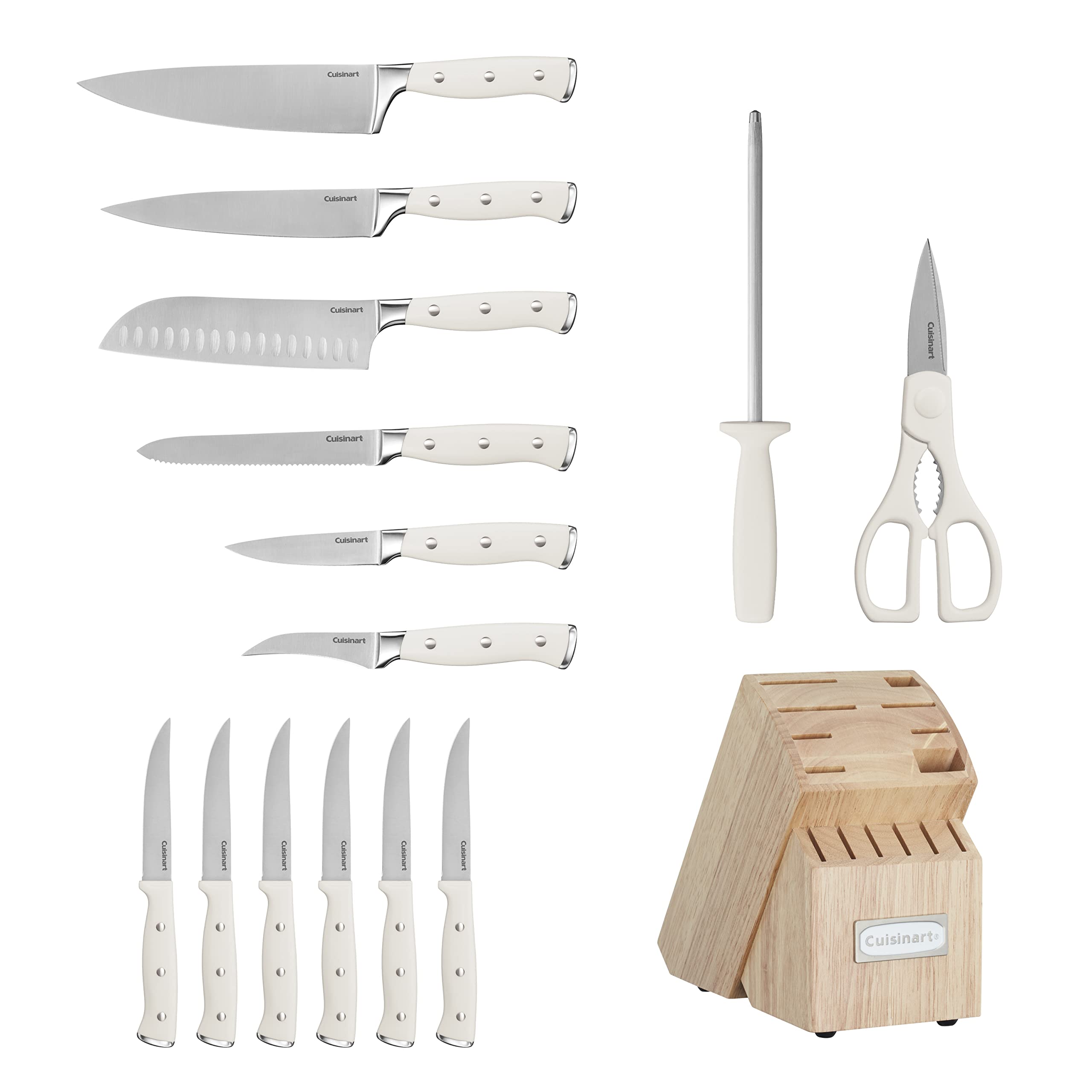 Cuisinart 15-Piece Knife Set with Block, High Carbon Stainless Steel, Forged Triple Rivet, Natural C77CTR-15P