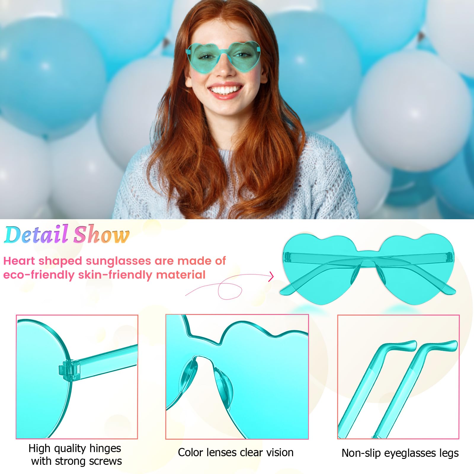 RTBOFY 12 Pack Blue Heart Sunglasses for Women Party Favor Heart Shaped Sunglasses with Transparent Candy Color