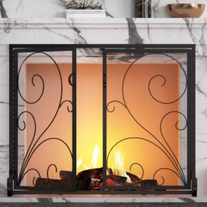 Fire Beauty Fireplace Screen with Doors, Handcrafted Solid Steel, Heavy Duty Metal Mesh, Powder Coat Finish, Spark Guard