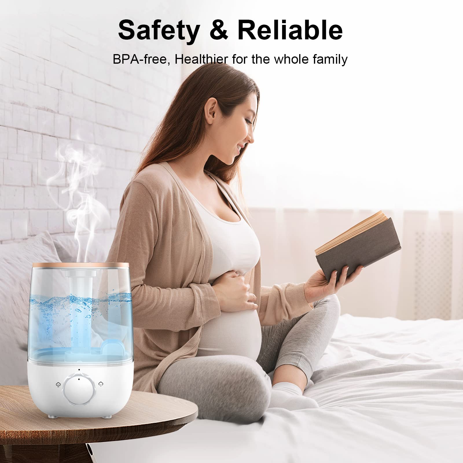 HLS 3.5L Cool Mist Humidifiers for Home Women,Top Fill Ultrasonic Air Humidifier for Bedroom 23dB Quiet Waterless Auto-Off,41 Hours Air Vaporizer Humidifier with 2 Mist Model for Office Large room