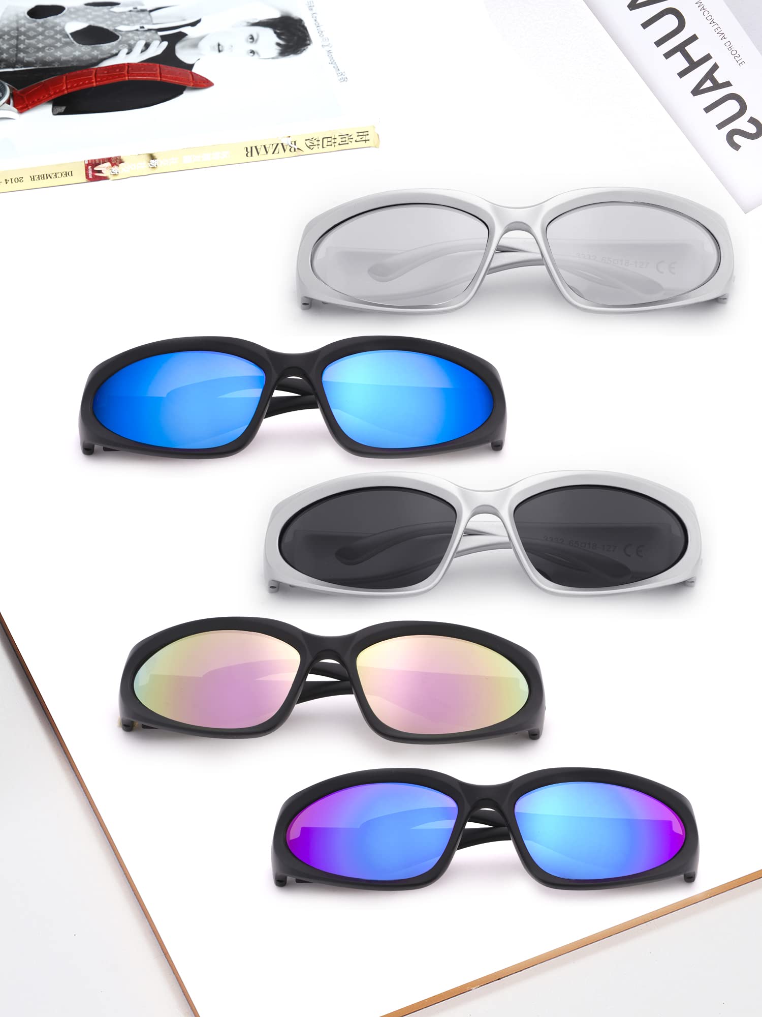 knliwkm Y2K Wrap Around Sunglasses Fashion Rave Metallic Chrome Space Alien Glasses Futuristic Shades Sports for Women Men