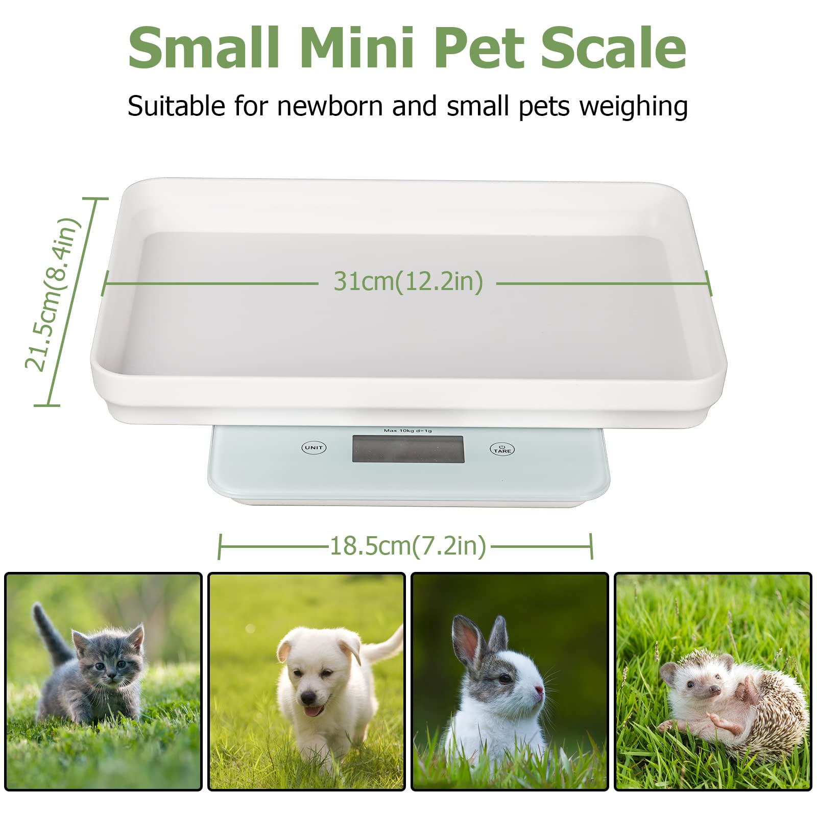 Digital Small Animals Scales for Weighing with Tape Measure, Detachable Tray Puppy Whelping Scale with High Precision Weigh Your Kitten, Rabbit, Multifunction Scales for Small Dogs Cats Crawl Pet