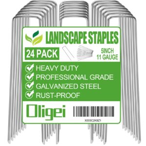 24 Pack Garden Stakes, U-Shaped Tent Stakes, Galvanized Landscape Staples, Ground Stakes, for Landscaping Securing Weed Barrier Fabric, Irrigation Tubing, Holding Fence, Tarpaulin