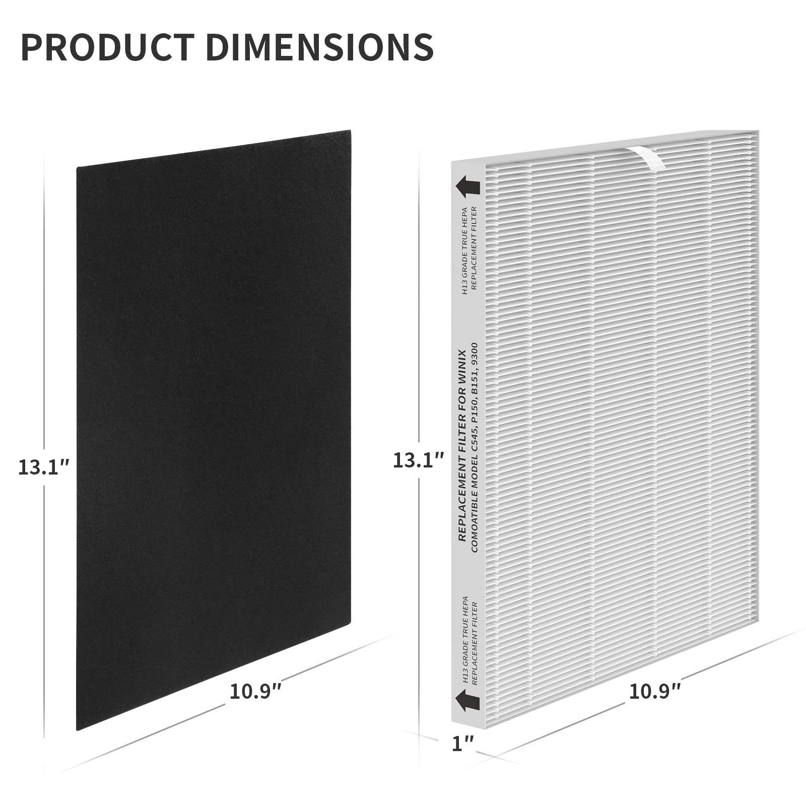 GoKBNY C545 True HEPA Replacement Filter Compatible with Winix C545 Purifier, HPEA Filter S, Part Number 1712-0096-00, 4×True HEPA Filters + 4×Activated Carbon Pre-Filters