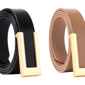 YooAi Womens Leather Belt Skinny Waist Belt for Dresses Jeans Pants with Gold Buckle Black+Khaki 95