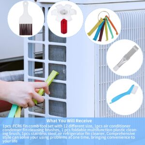 Heliltd 5 Pcs Air Conditioner Fin Cleaner Set 3 Fin Combs Condensers Fin Straighteners and 2 Condenser Brushes Condenser Repair Clean Set