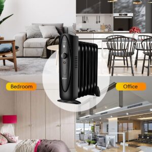 Mini Oil Filled Space Heater, JASUN Electric Radiator Heater with Adjustable Temperature, 700W Powerful Heating for Bedroom, Office, Living Room, Black