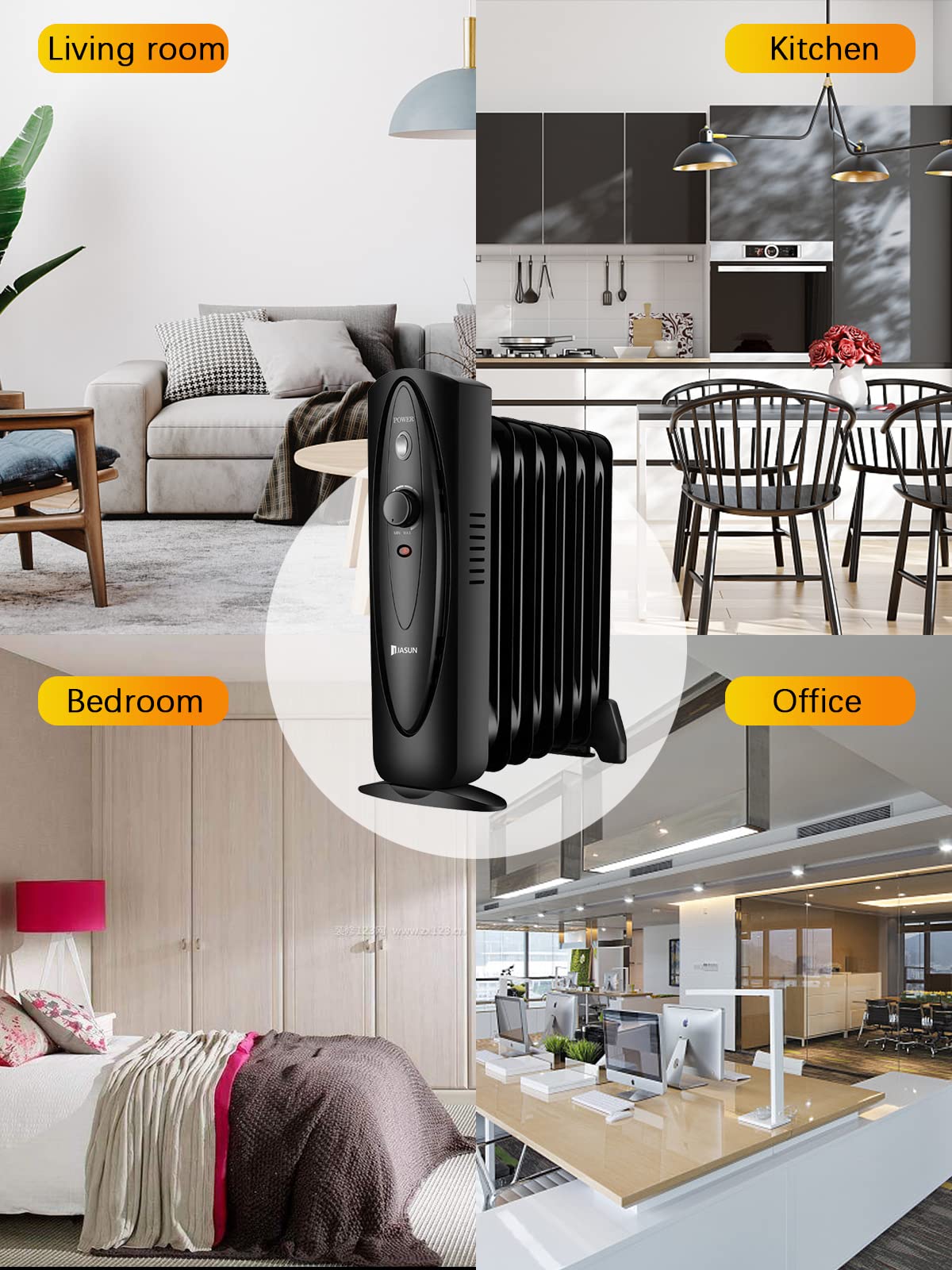 Mini Oil Filled Space Heater, JASUN Electric Radiator Heater with Adjustable Temperature, 700W Powerful Heating for Bedroom, Office, Living Room, Black