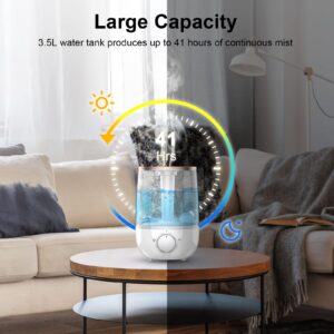 HLS 3.5L Cool Mist Humidifiers for Home Women,Top Fill Ultrasonic Air Humidifier for Bedroom 23dB Quiet Waterless Auto-Off,41 Hours Air Vaporizer Humidifier with 2 Mist Model for Office Large room