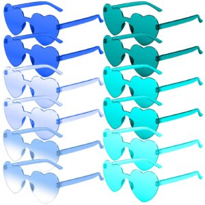 RTBOFY 12 Pack Blue Heart Sunglasses for Women Party Favor Heart Shaped Sunglasses with Transparent Candy Color