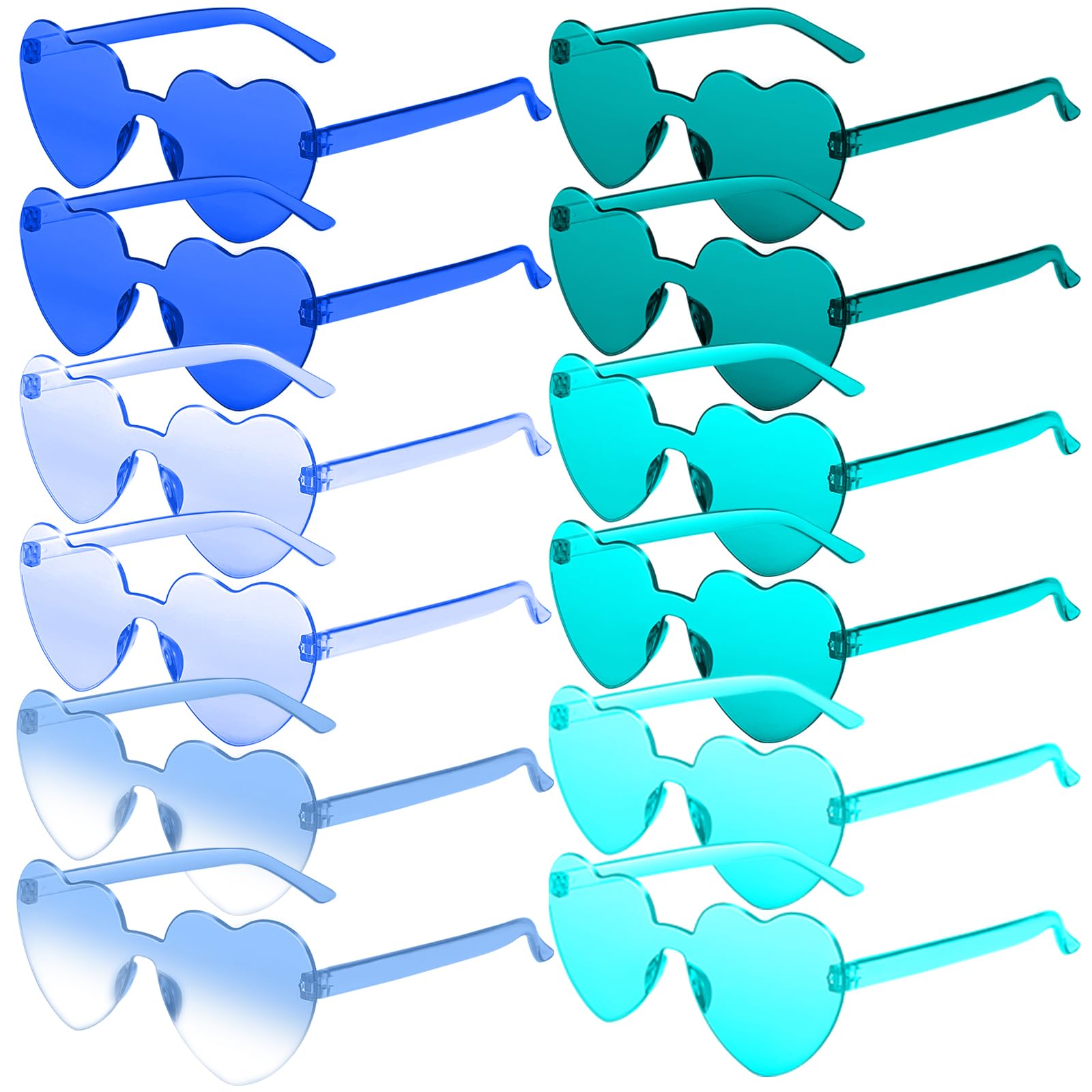 RTBOFY 12 Pack Blue Heart Sunglasses for Women Party Favor Heart Shaped Sunglasses with Transparent Candy Color