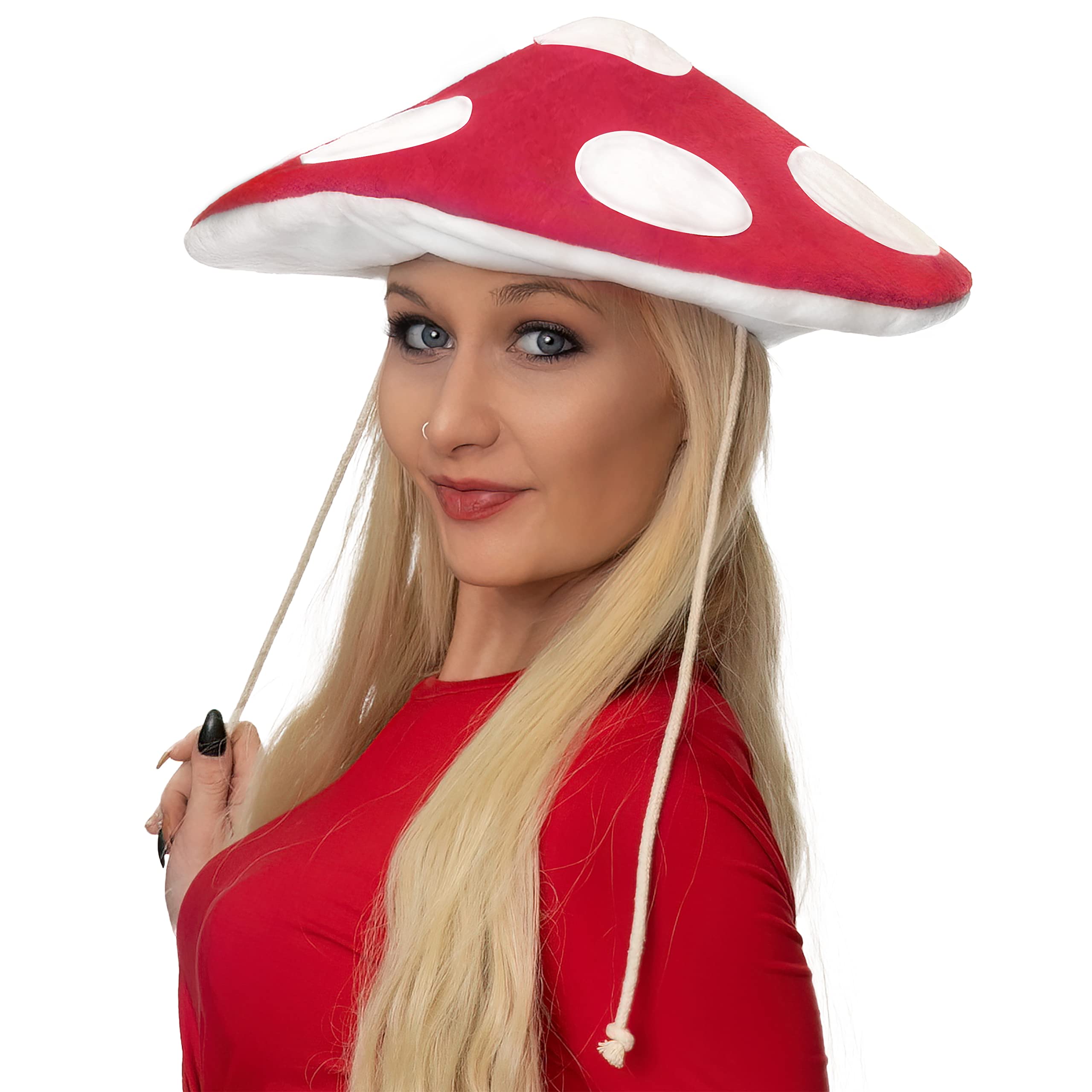 ComfyCamper Mushroom Hat Costume - Fedora Hat Red Cap - Women Girls Adult - Cosplay Roleplay Halloween (Adult)