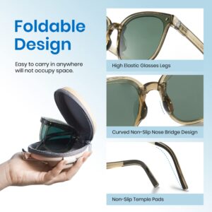 Cyxus Trendy Polarized Folding Cat Eye Sunglasses Women Men Uv400 Protection Anti Glare TR90 Ultralight Foldable frame 1801 Green