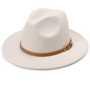 DRESHOW Wide Brim Hat Fedora for Women Belt Buckle Retro Panama Floppy Hat