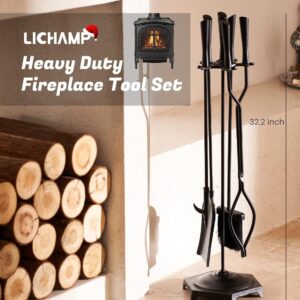 Lichamp Fireplace Tools Set, 5-Pieces Indoor Outdoor Sturdy Fire Place Poker Sets with Modern Handle, FTS15BK