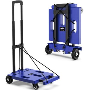 soyo folding hand truck, 265 lb capacity dolly cart for moving, heavy duty fold up shifter trolley collapsible portable luggage cart with 4 wheels for travel shopping office use, blue