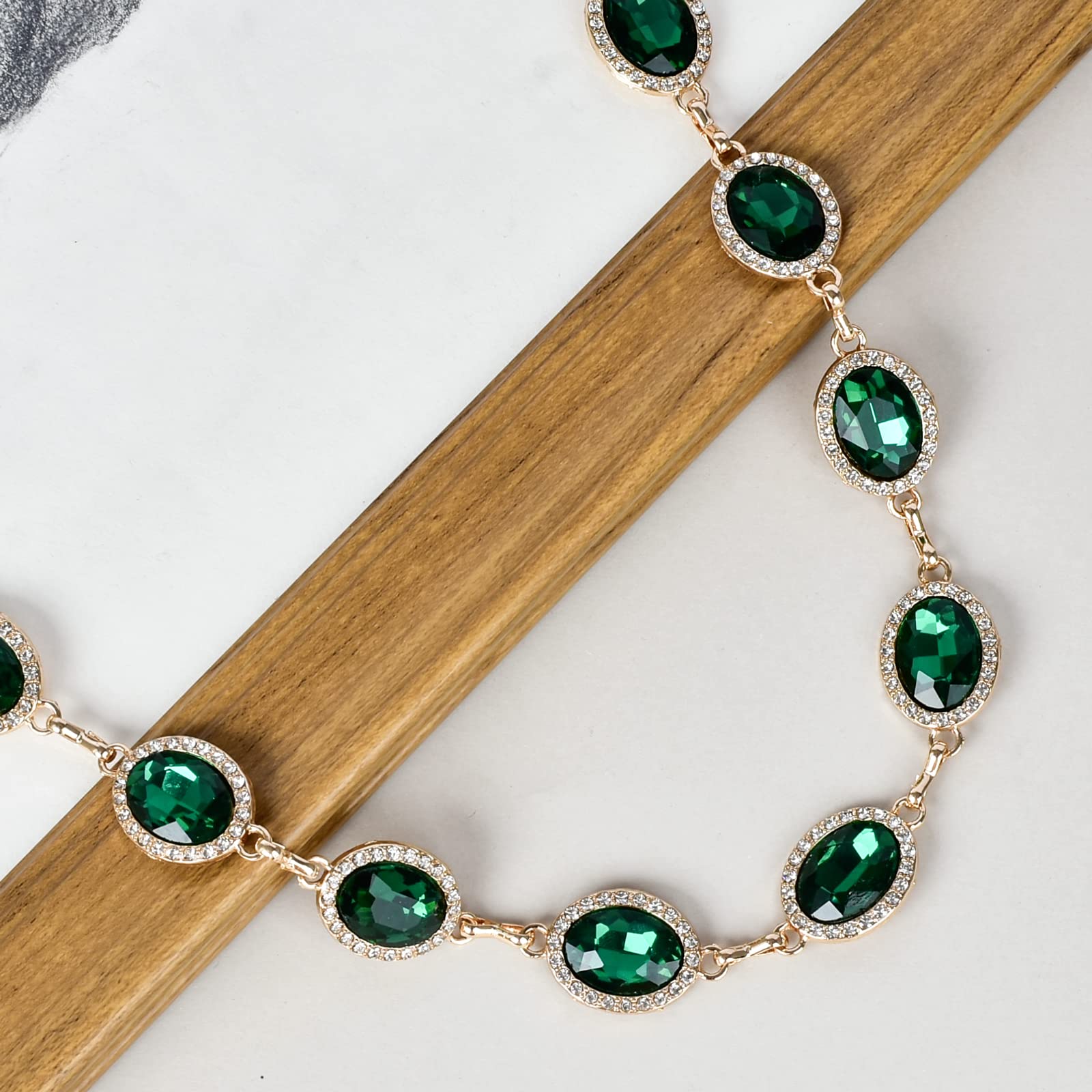 ILuvatar green glass diamond chain belt metal diamond belt women's dress metal belt women's western style belt women's belt oval decoration