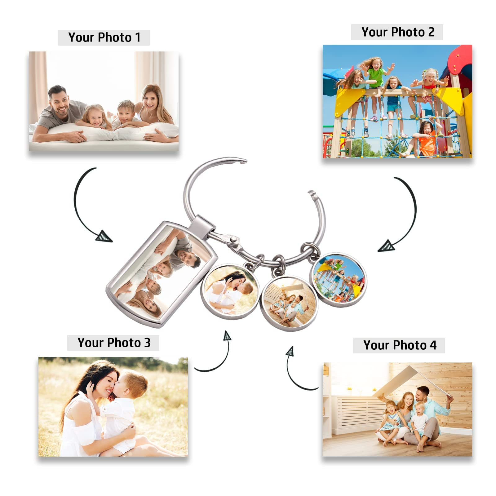 Colorful Photos Personalized Custom Keychain, Llaveros Personalizados Picture Key Chains Memorial Gifts for Family Lover