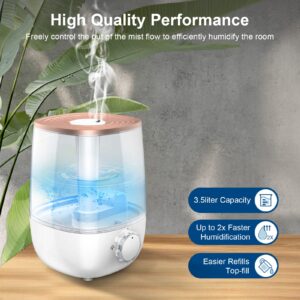 HLS 3.5L Cool Mist Humidifiers for Home Women,Top Fill Ultrasonic Air Humidifier for Bedroom 23dB Quiet Waterless Auto-Off,41 Hours Air Vaporizer Humidifier with 2 Mist Model for Office Large room