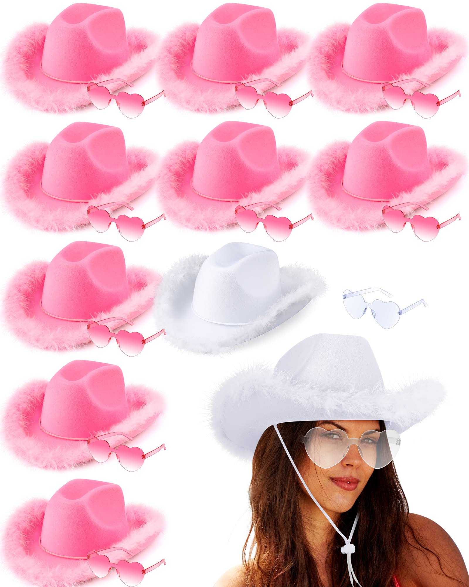 20 Pieces Cowboy Cowgirl Hats Pink Heart Shaped Sunglasses for Women Western Party Wedding Party