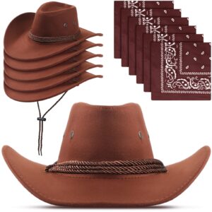 zhanmai 12 pcs cowboy hat and bandana cowboy cowgirl hats bulk western party costume halloween accessory(coffee color)