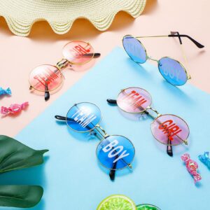 Konohan 8 Pairs Gender Reveal Glasses Blue and Pink Sunglasses Frameless Team Girl and Team Boy Decor for Gender Reveal Party (Round)