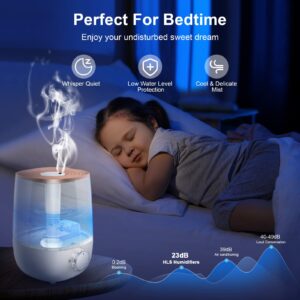 HLS 3.5L Cool Mist Humidifiers for Home Women,Top Fill Ultrasonic Air Humidifier for Bedroom 23dB Quiet Waterless Auto-Off,41 Hours Air Vaporizer Humidifier with 2 Mist Model for Office Large room