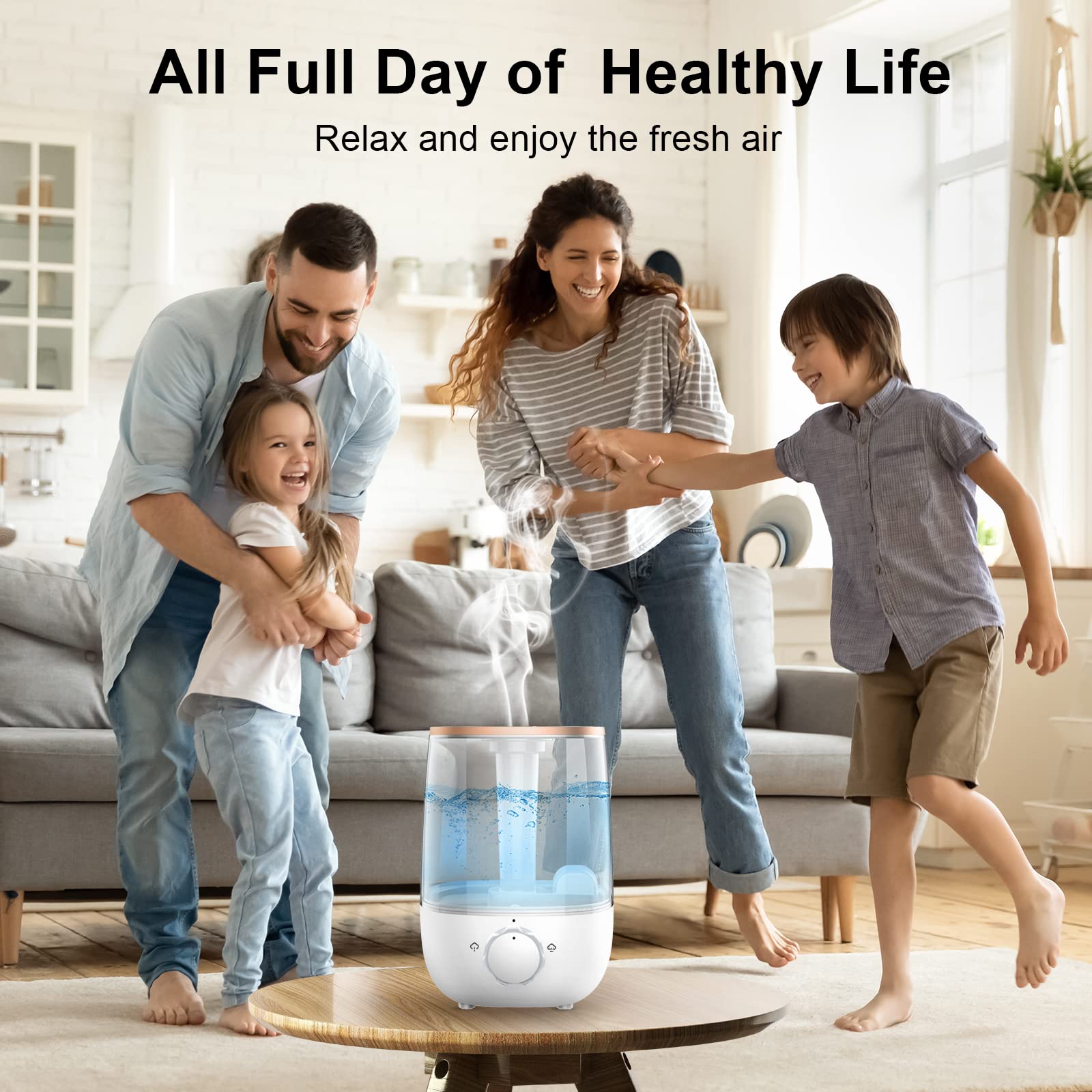 HLS 3.5L Cool Mist Humidifiers for Home Women,Top Fill Ultrasonic Air Humidifier for Bedroom 23dB Quiet Waterless Auto-Off,41 Hours Air Vaporizer Humidifier with 2 Mist Model for Office Large room