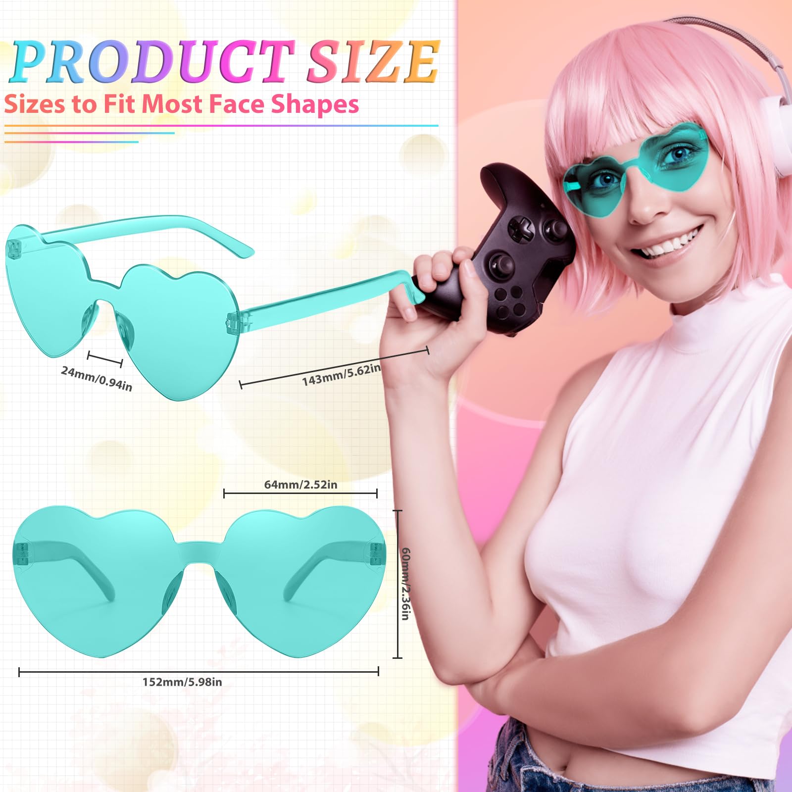 RTBOFY 12 Pack Blue Heart Sunglasses for Women Party Favor Heart Shaped Sunglasses with Transparent Candy Color