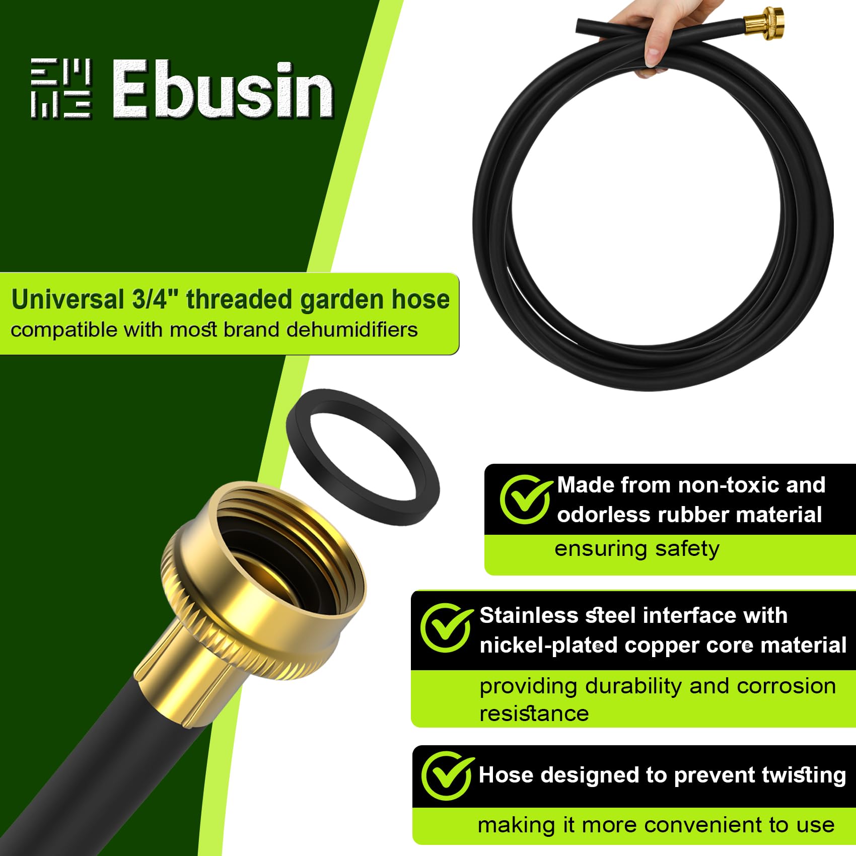 12FT Dehumidifier Drain Hose with 3/4 Inch FHT Connector, featuring Rust-Resistant Brass Fittings for Leak-Proof Connection, Perfectly Compatible with Most Dehumidifier Brands(7 Length Options)