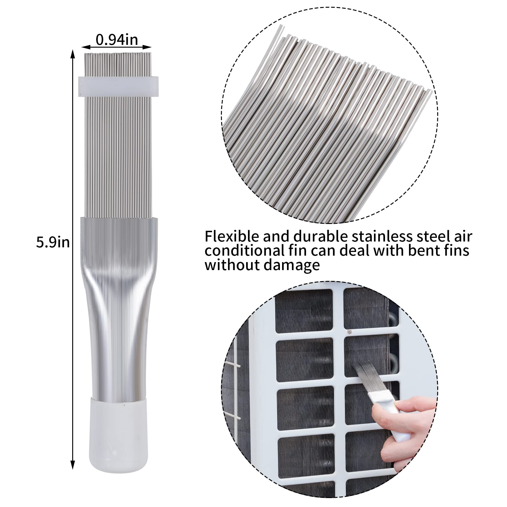 Heliltd 5 Pcs Air Conditioner Fin Cleaner Set 3 Fin Combs Condensers Fin Straighteners and 2 Condenser Brushes Condenser Repair Clean Set