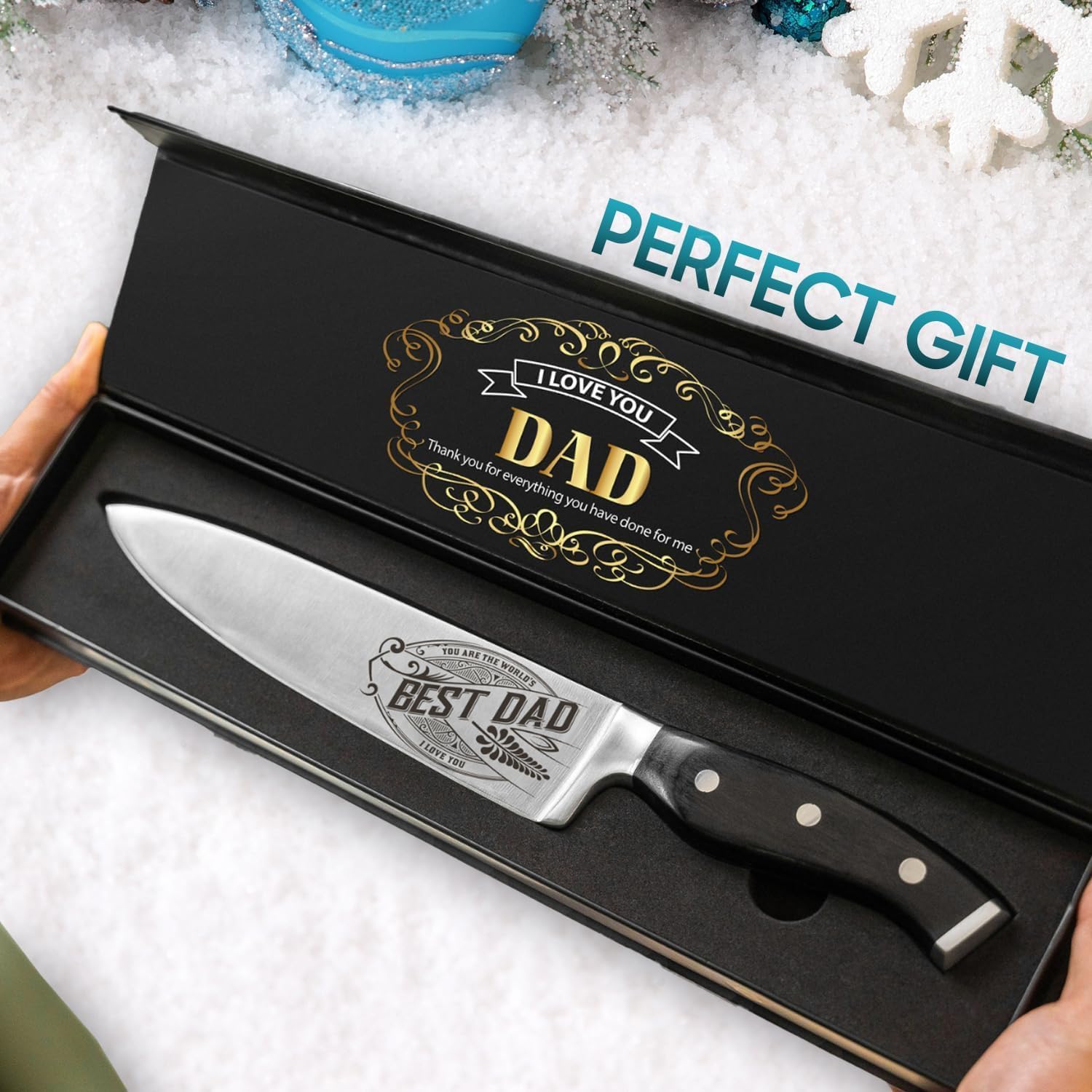 Birthday Gift BEST DAD - Premium Chef Knife Gift - 8 in. Stainless Carbon Steel Kitchen Knive w/Pakka Wood Handle - Father's Day, Christmas, Housewarming, Anniversary, Holiday Gifts by CutLinx