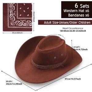 Zhanmai 12 Pcs Cowboy Hat and Bandana Cowboy Cowgirl Hats Bulk Western Party Costume Halloween Accessory(Coffee Color)