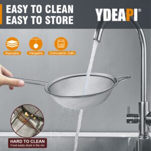 Ydeapi 6.3" Fine Mesh Strainer with Handle, Metal Food Strainers for Kitchen, Sieve Fine Mesh Stainless Steel for Rice, Quinoa, Pasta, Noodles