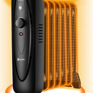 Mini Oil Filled Space Heater, JASUN Electric Radiator Heater with Adjustable Temperature, 700W Powerful Heating for Bedroom, Office, Living Room, Black