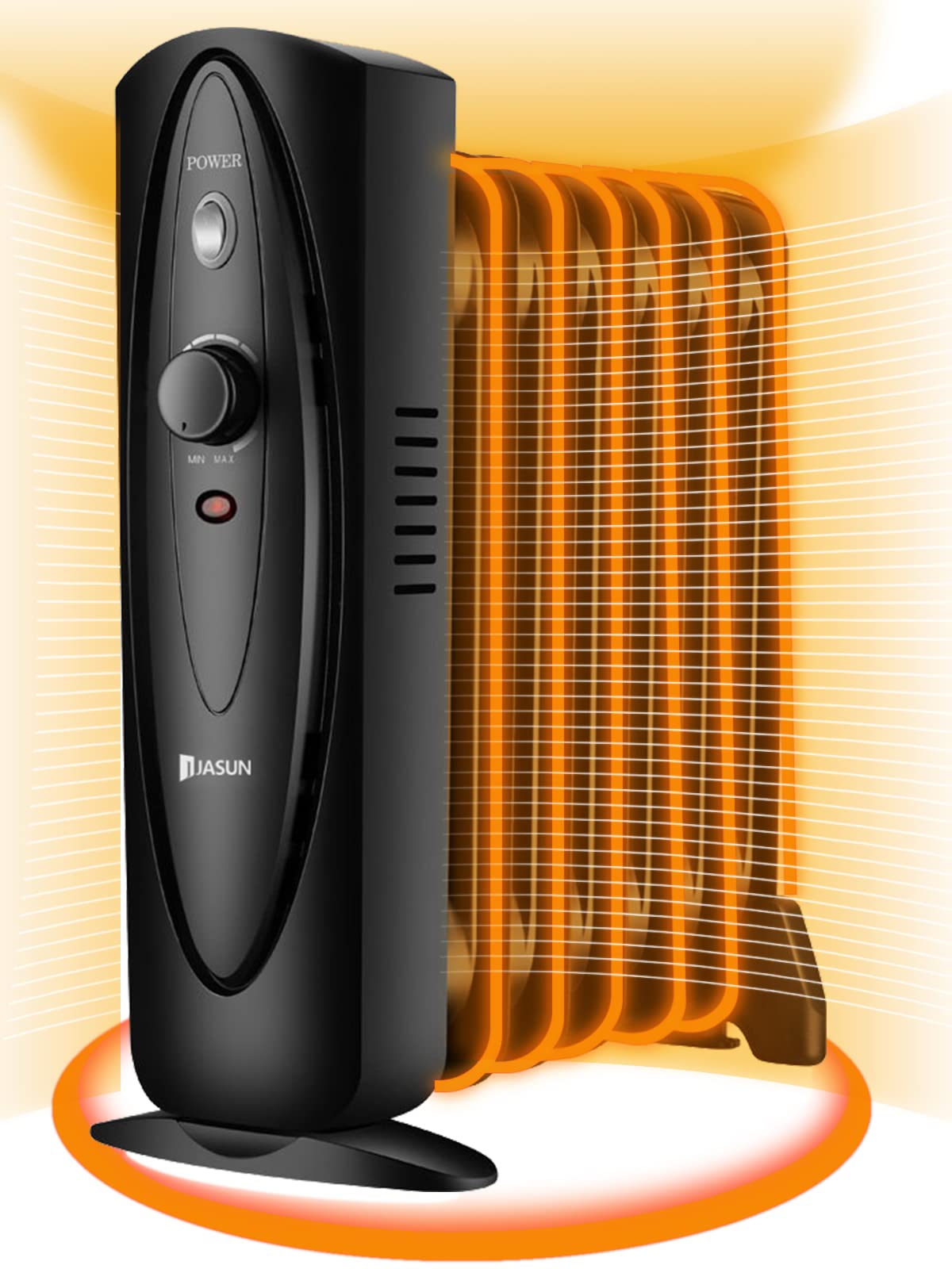 Mini Oil Filled Space Heater, JASUN Electric Radiator Heater with Adjustable Temperature, 700W Powerful Heating for Bedroom, Office, Living Room, Black