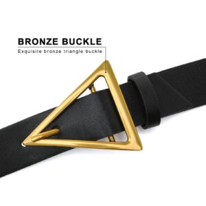 HOTWILL Belts for Women Jeans Dress Fashion Wide Waist Belt with Bronze Triangle Buckle Black Small