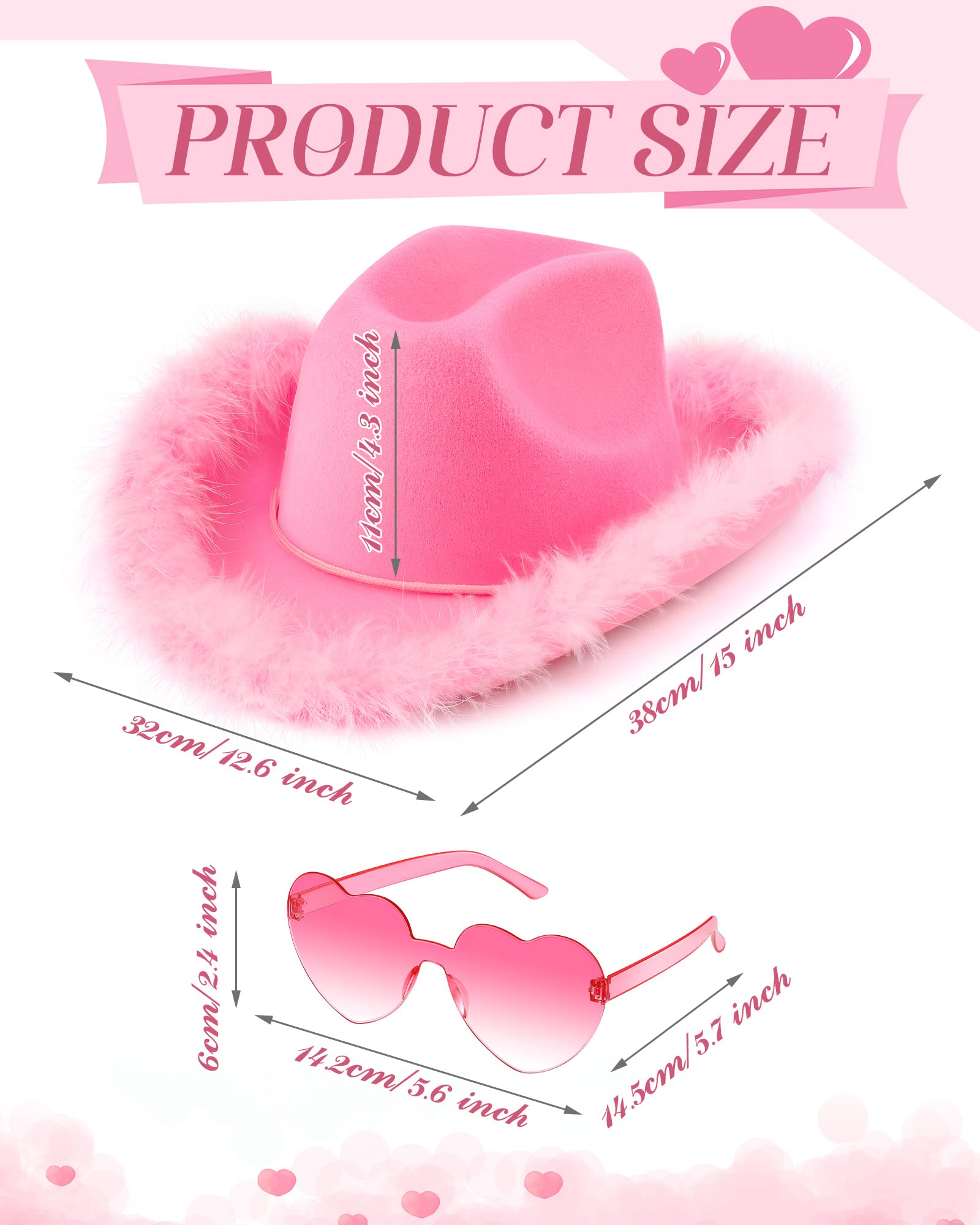 20 Pieces Cowboy Cowgirl Hats Pink Heart Shaped Sunglasses for Women Western Party Wedding Party