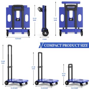 SOYO Folding Hand Truck, 265 LB Capacity Dolly Cart for Moving, Heavy Duty Fold Up Shifter Trolley Collapsible Portable Luggage Cart with 4 Wheels for Travel Shopping Office Use, Blue