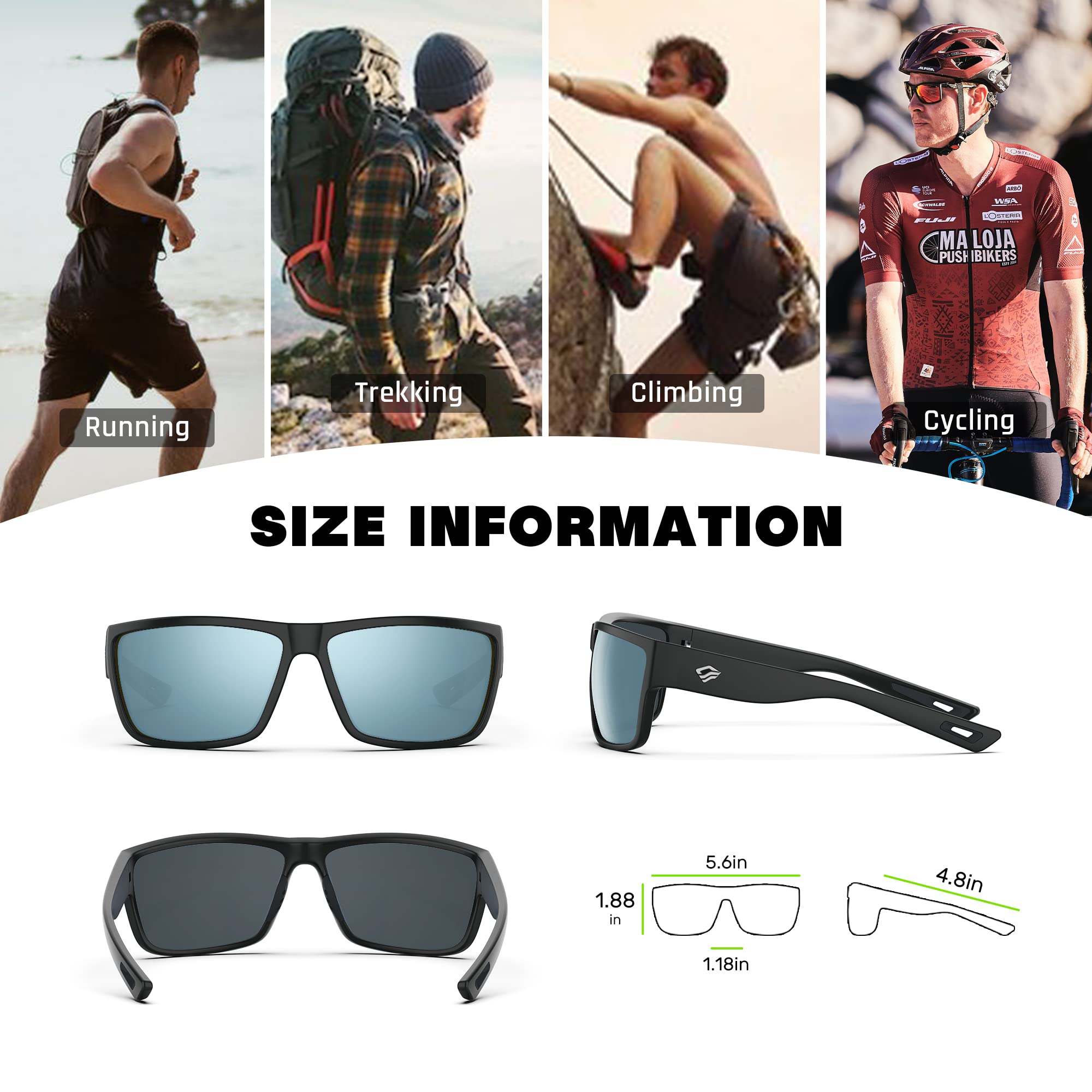 TOREGE Polarized Sunglasses for Men Mirrored Sunglasses Women Trendy UV Protection for Sports Floating Running Fishing (Matte Black Frame & Smoky Silver Mirrored REVO Lens)