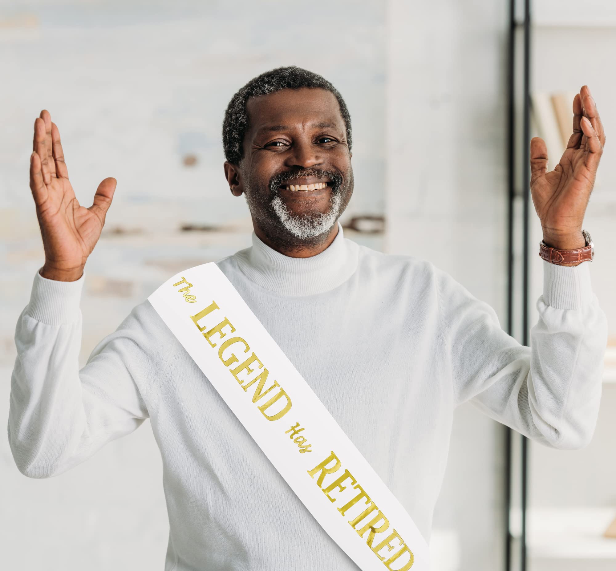 The Legend Has Retired Sash – Elegant White and Gold Foil Legendary Sash for Both Women and Men & a Large Gold Safety Pin. Perfect for Retirement Parties by JPACO