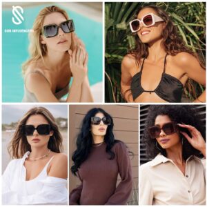 SOJOS Retro Square Polarized Womens Sunglasses Trendy Oversized Large Women's UV Protection Big Shades SJ2224 Black Grey Lens