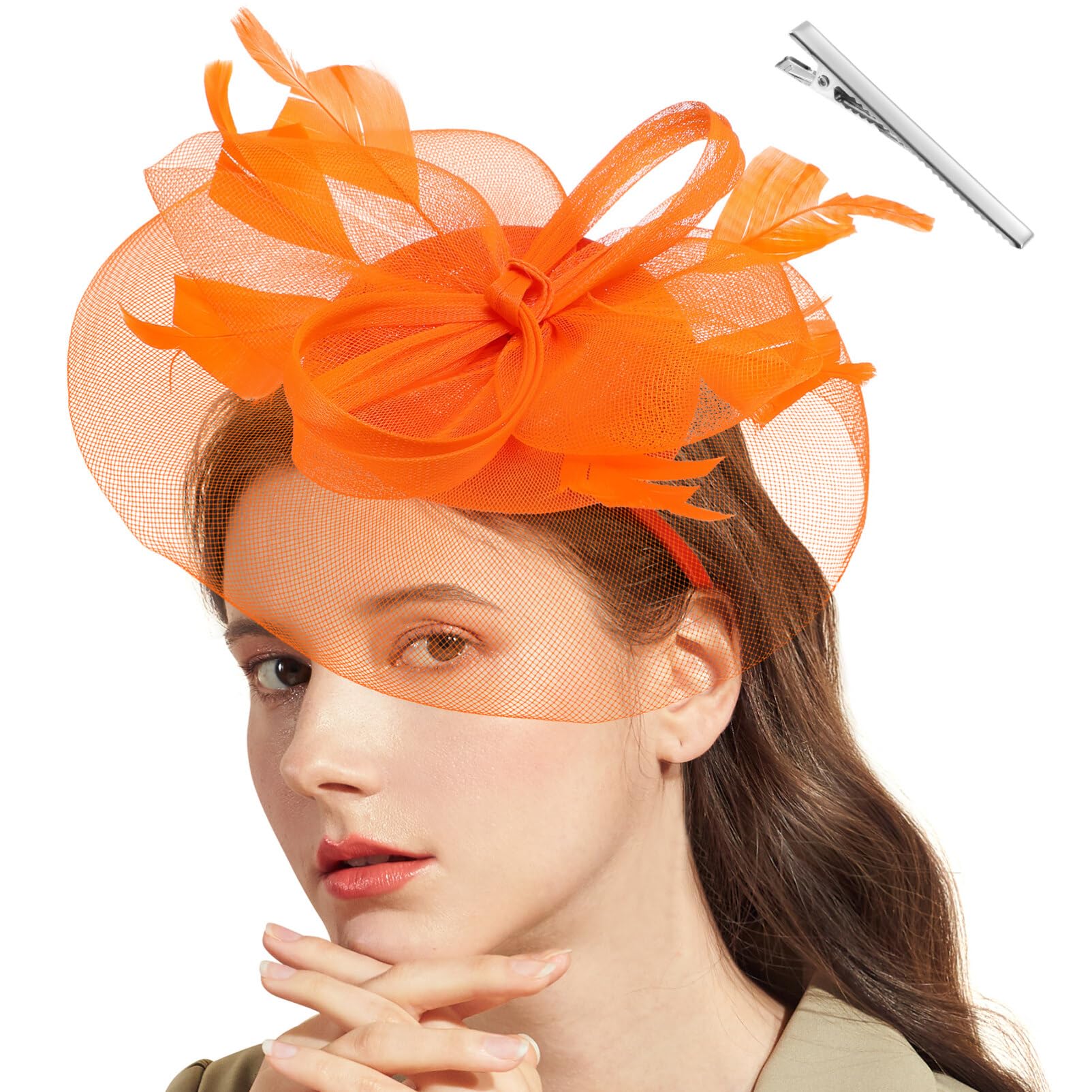 ABOOFAN Fascinator Hats for Women Tea Party Headband Headwear Wedding Cocktail Halloween Accessory Orange