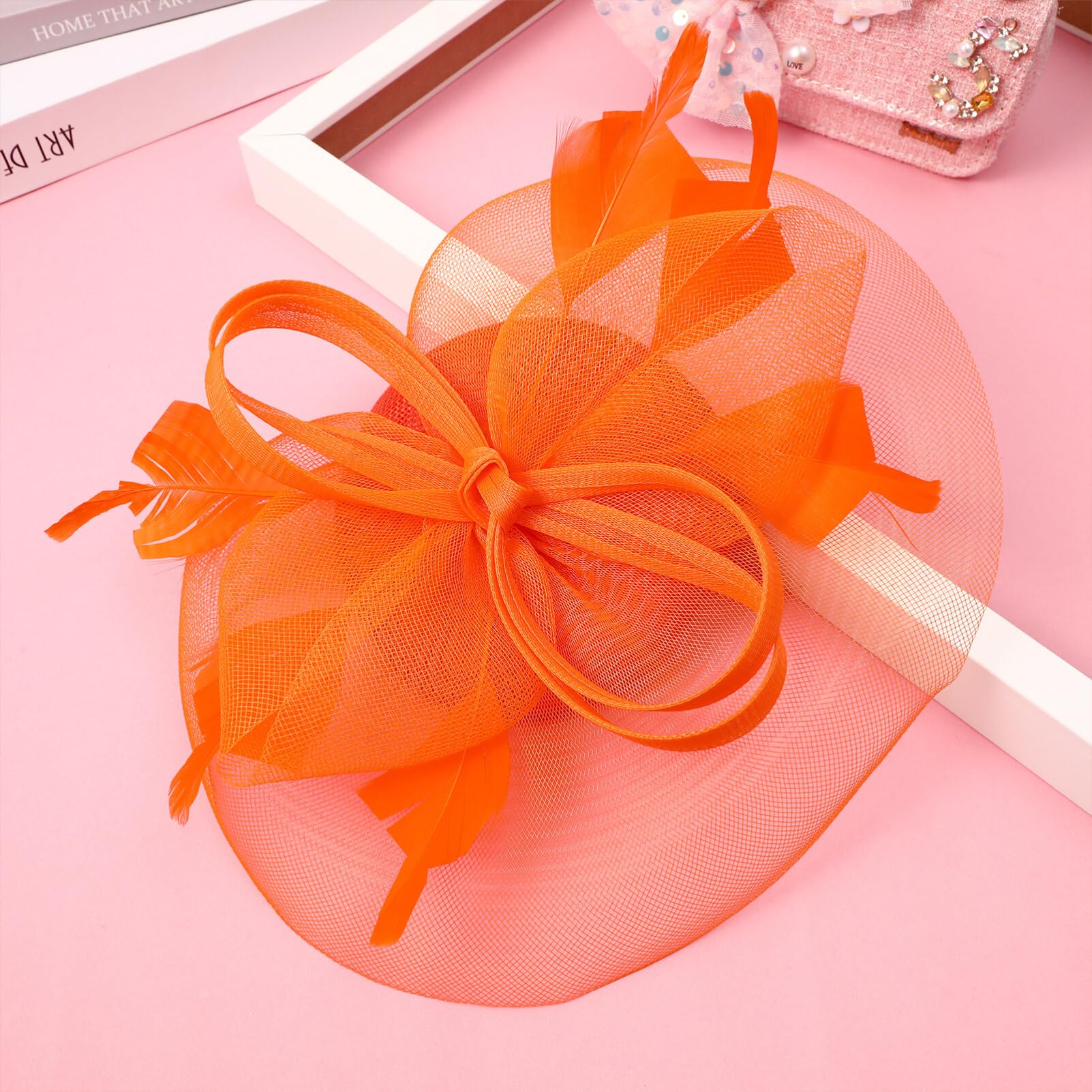 ABOOFAN Fascinator Hats for Women Tea Party Headband Headwear Wedding Cocktail Halloween Accessory Orange