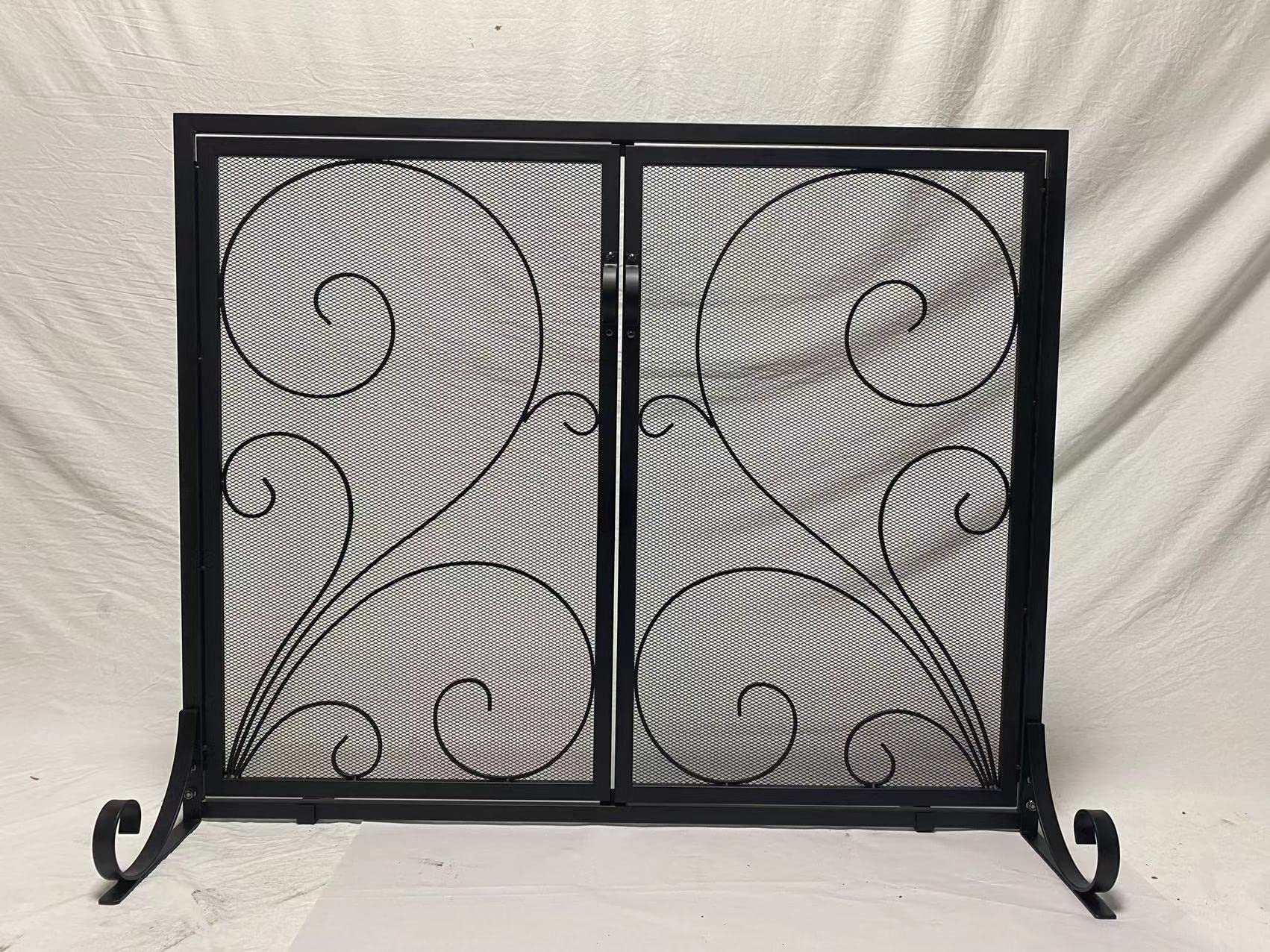 Fire Beauty Fireplace Screen with Doors, Handcrafted Solid Steel, Heavy Duty Metal Mesh, Powder Coat Finish, Spark Guard