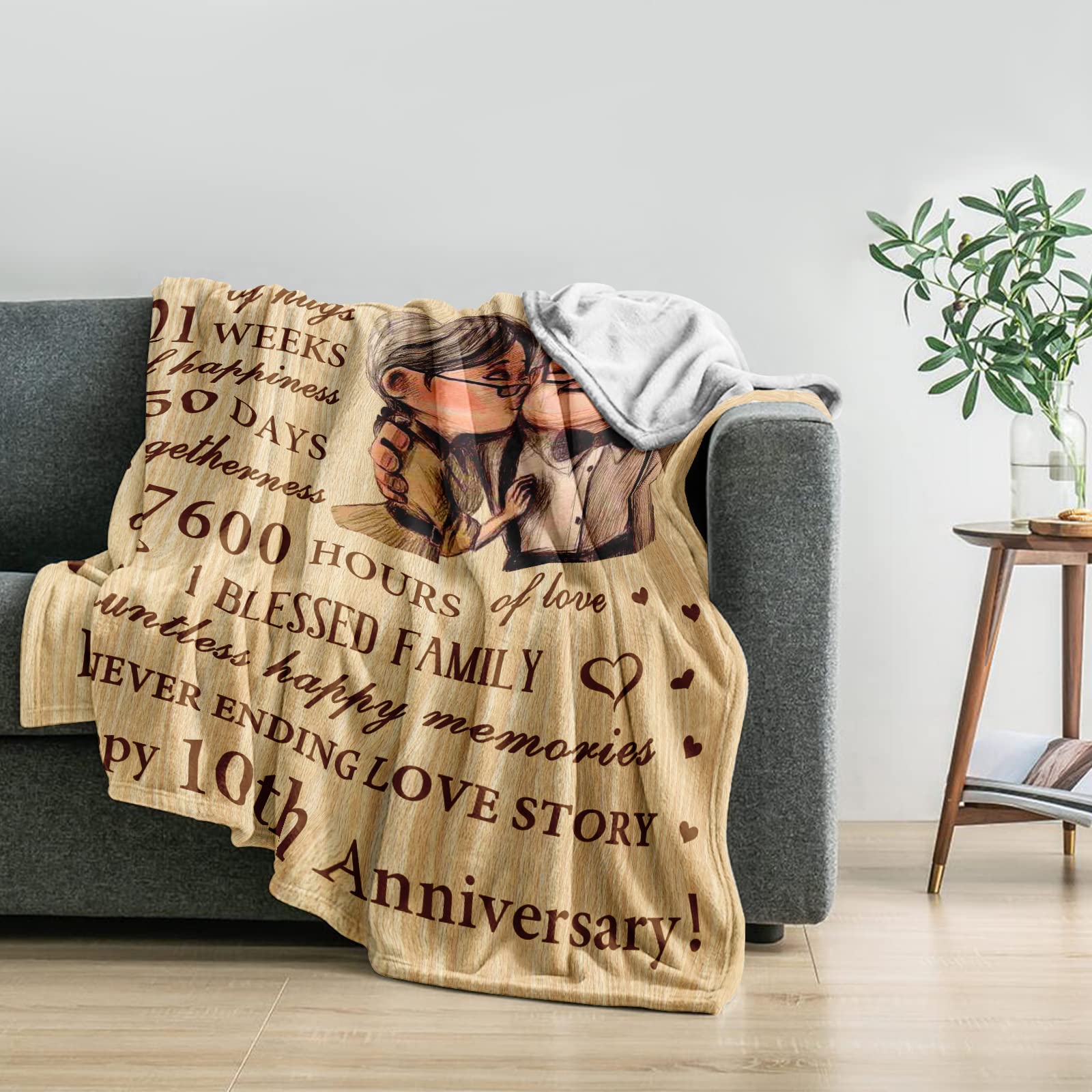 10th Anniversary Tin Gifts Blanket, 10 Year Anniversary Wedding Gifts for Him Her Couples,10th Anniversary Wedding Gifts, Gifts for 10th Anniversary,10 Year Anniversary Decorations Blanket 60"X 50"