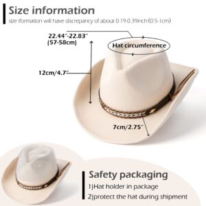 Gossifan Western Cowboy & Cowgirl Hat Felt Wide Brim Women Men Fedora Hats-Beige