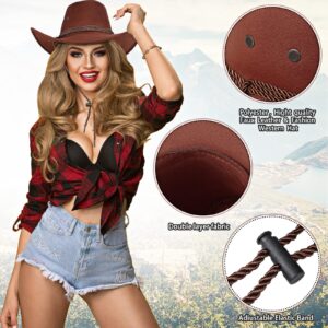 Zhanmai 12 Pcs Cowboy Hat and Bandana Cowboy Cowgirl Hats Bulk Western Party Costume Halloween Accessory(Coffee Color)