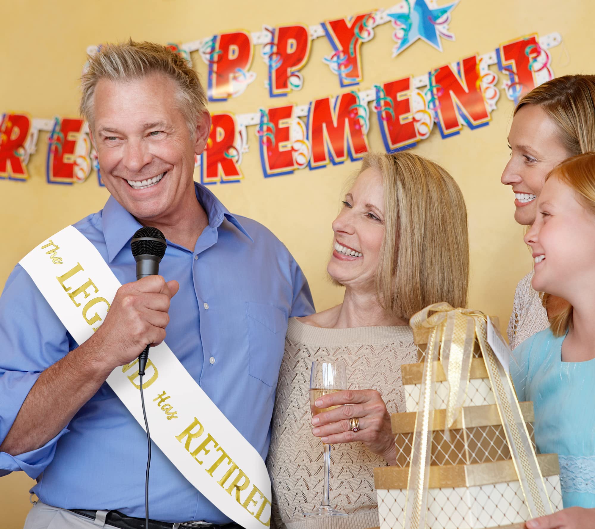 The Legend Has Retired Sash – Elegant White and Gold Foil Legendary Sash for Both Women and Men & a Large Gold Safety Pin. Perfect for Retirement Parties by JPACO